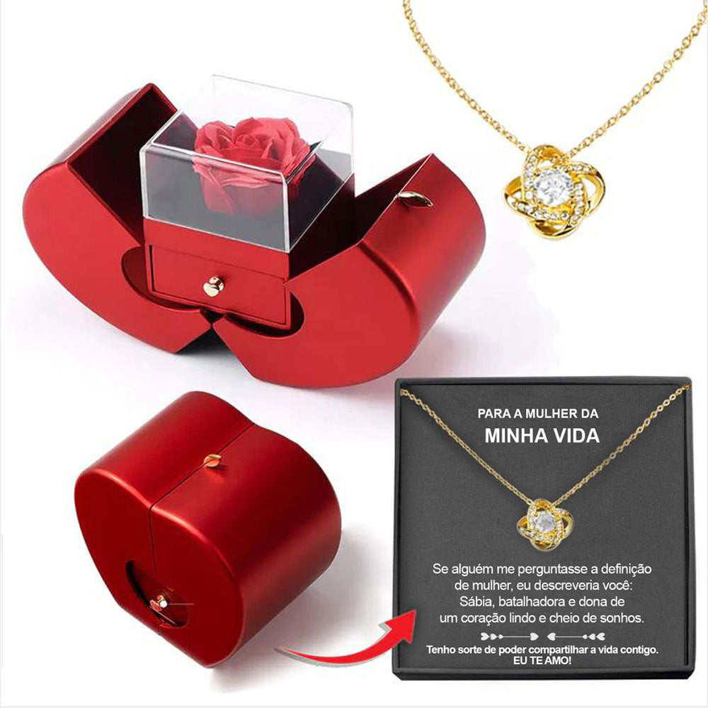 Cofanetto Rosa Eterna con Collana - Idea Regalo per San Valentino e Festa della Mamma