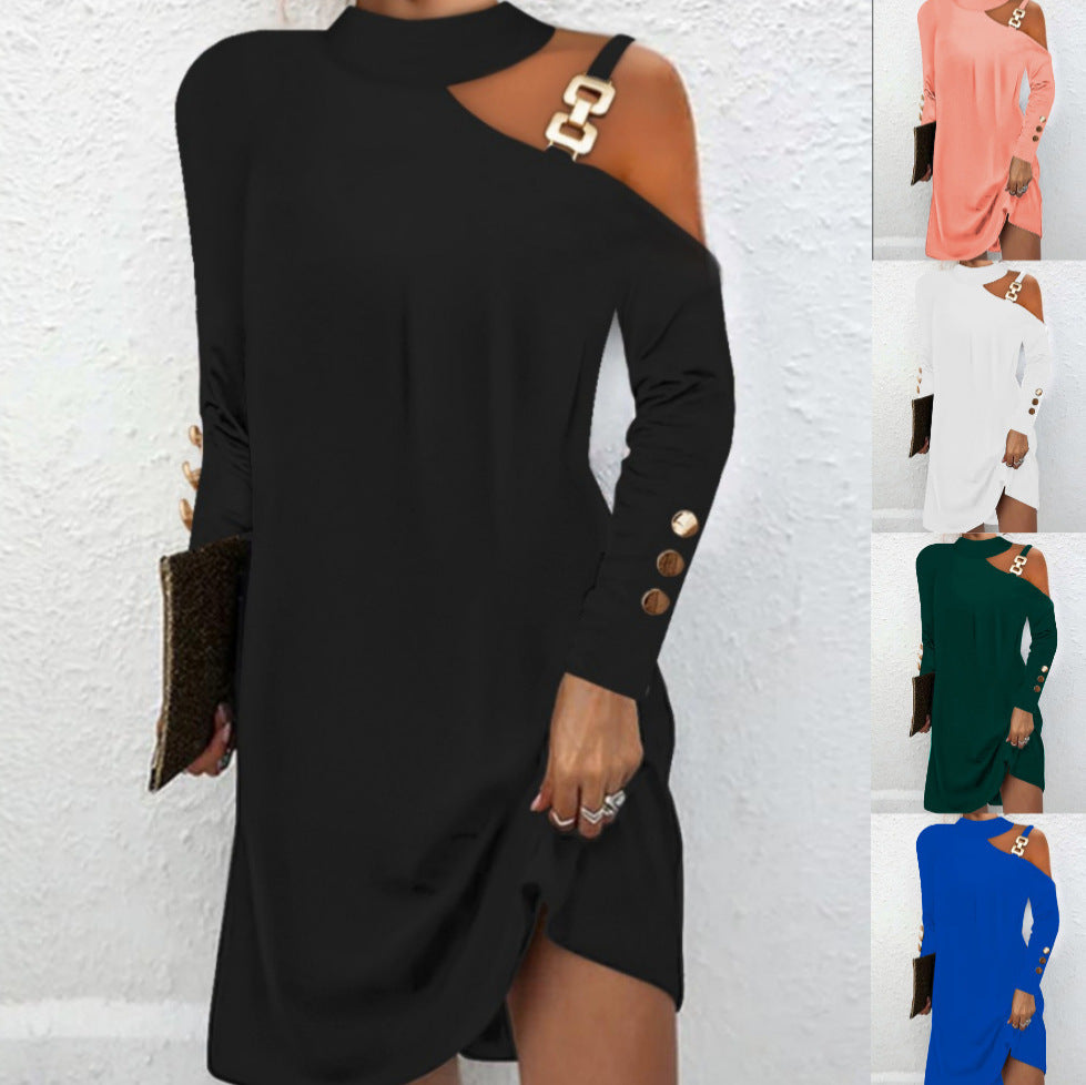 Abito Elegante da Donna con Collo Halter e Fibbia Metallica