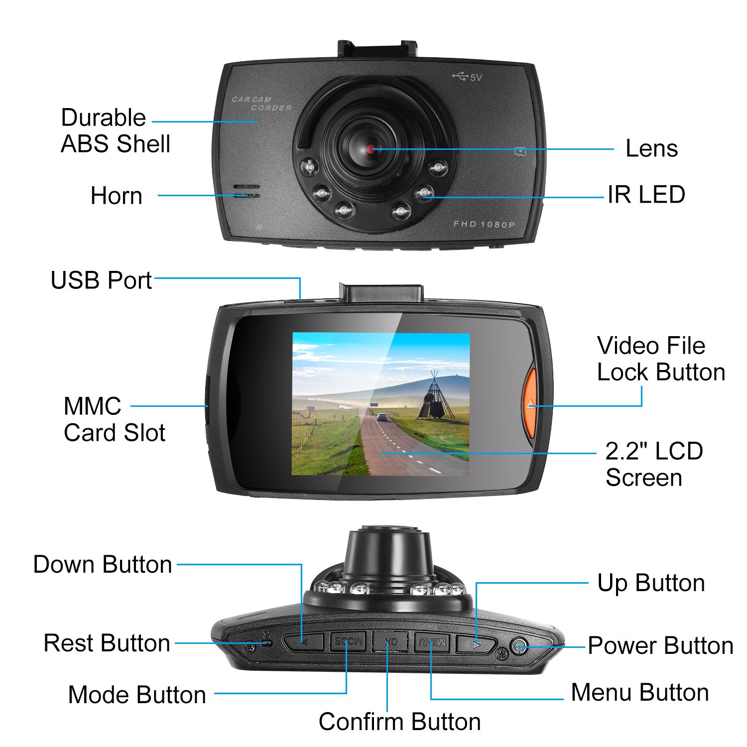Dashcam Auto 1080P HD con Visione Notturna - Angolo 90°